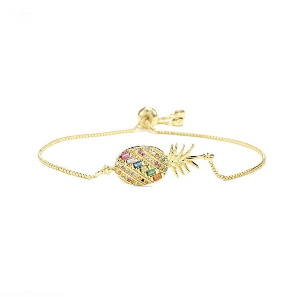 Pineapple Charm Yellow Gold Bracelet